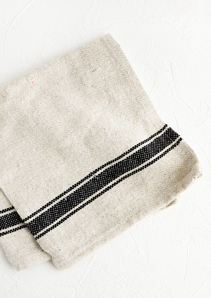 Thick woven cotton kitchen towel in natural with thick black stripe