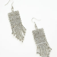 Pewter: Silver rectangular taper fringe beaded earrings.
