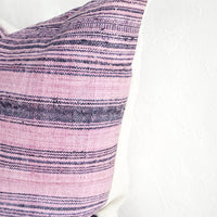 2: Square pillow in striped vintage hemp fabric with natural linen backing