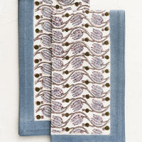 Dusty Blue Multi: Floral print napkins with dusty blue border.