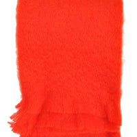 Poppy: Fluffy mohair blanket with soft fringe trim in vibrant shade of red-orange