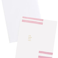 3: White notecard with several parallel pink rectangles, and the text "I'm here for you", with white envelope.