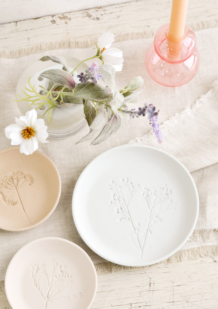 Porcelain plates on a table.