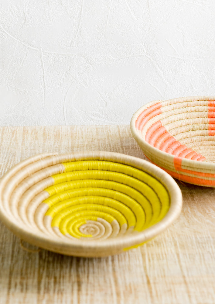 Sweetgrass catchall baskets in neon colors.