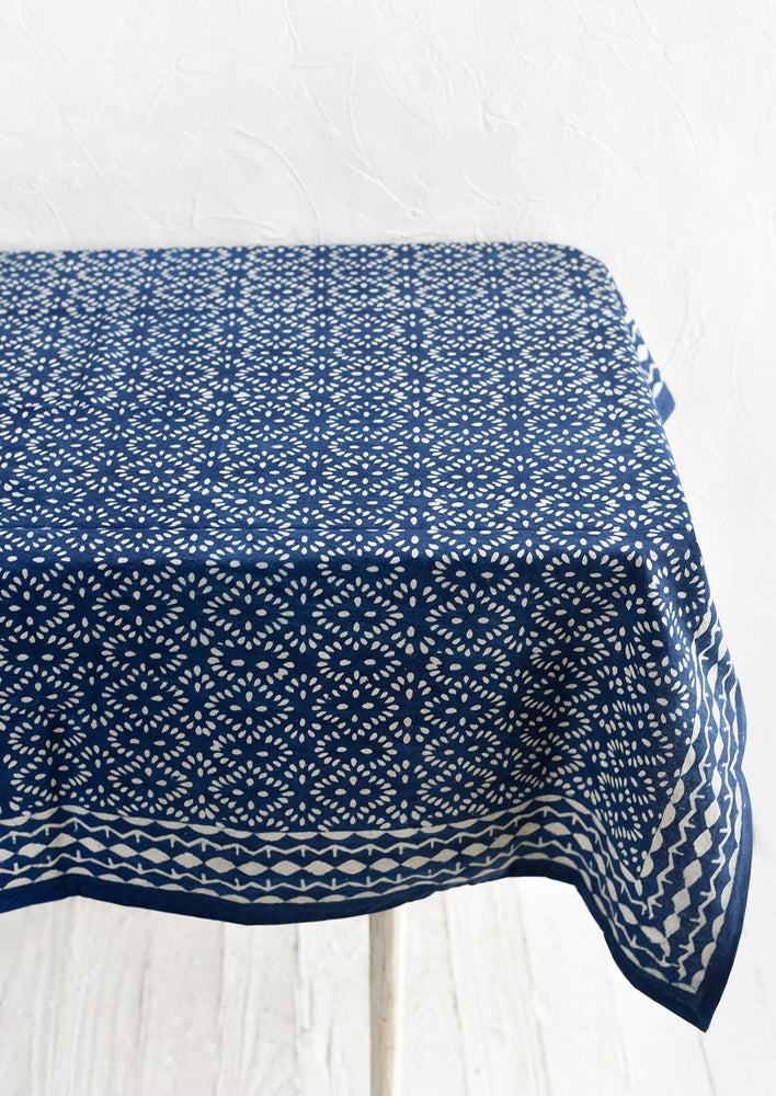 2: An indigo block printed tablecloth.