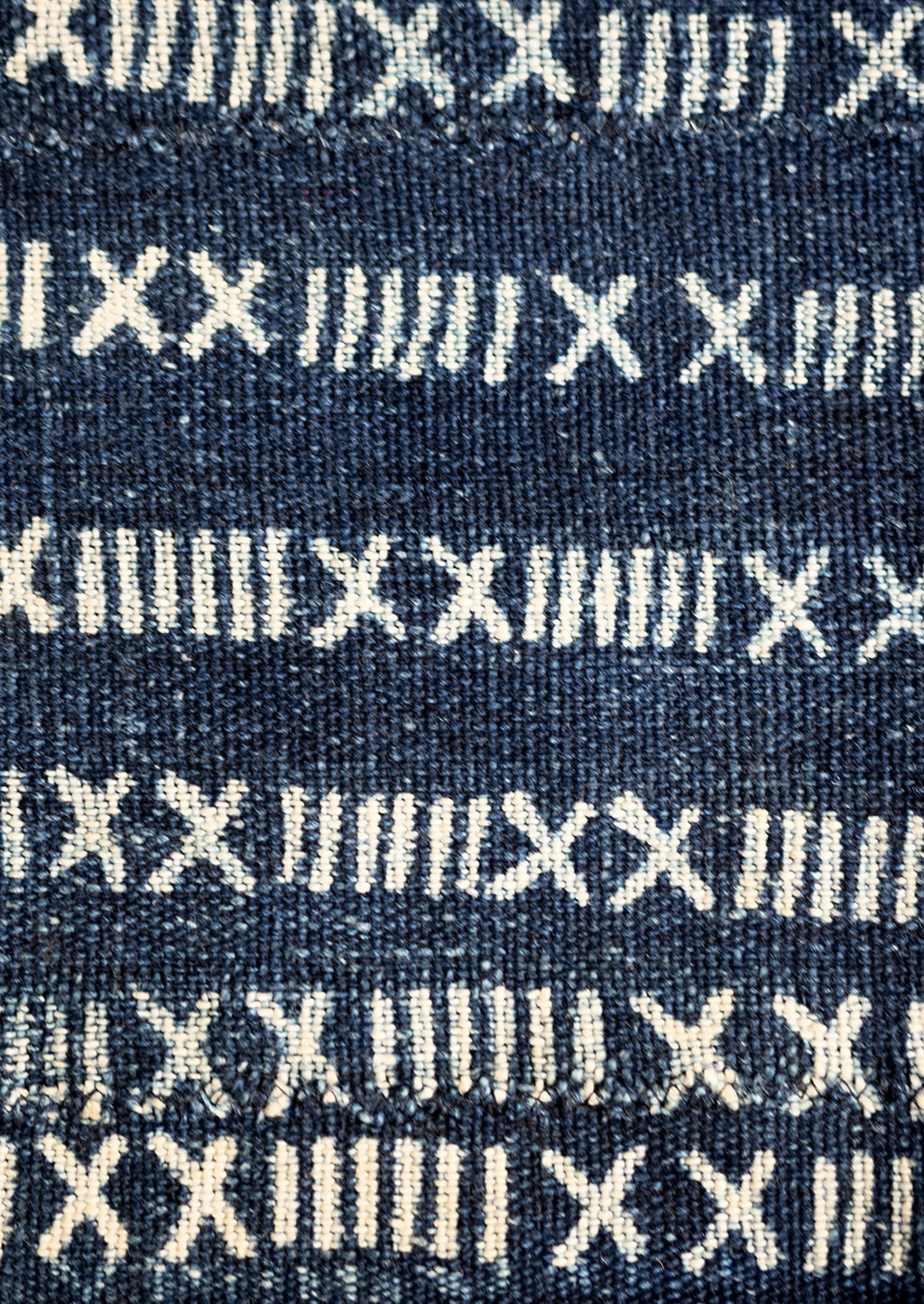 2: Vintage indigo fabric with numerals pattern.