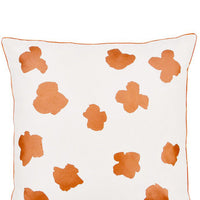 Ivory / Copper: Square Throw Pillow in White with Copper Abstract Flower Print on Front