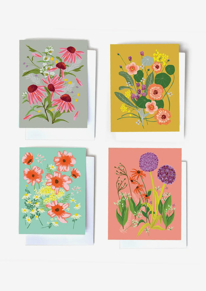 3: A set of four assorted floral print cards.