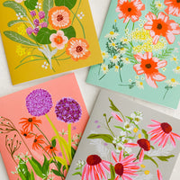 1: A set of four assorted floral print cards.