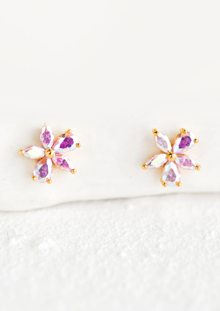 1: Small iridescent flower stud earrings.