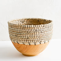 Small: A small bowl made from half wood and half woven grass with black thread.