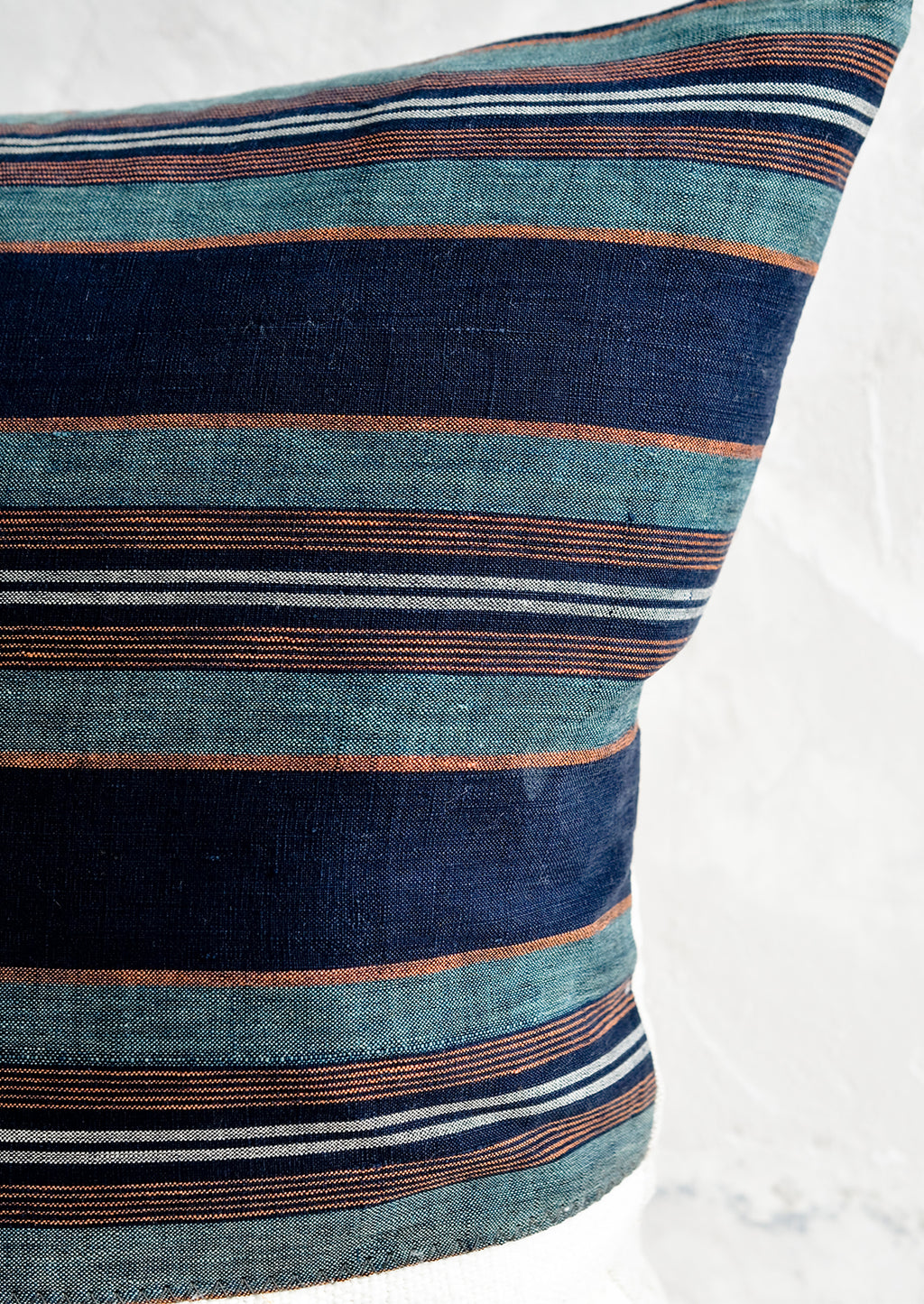 3: Striped japanese hemp fabric in indigo, teal, orange and white.