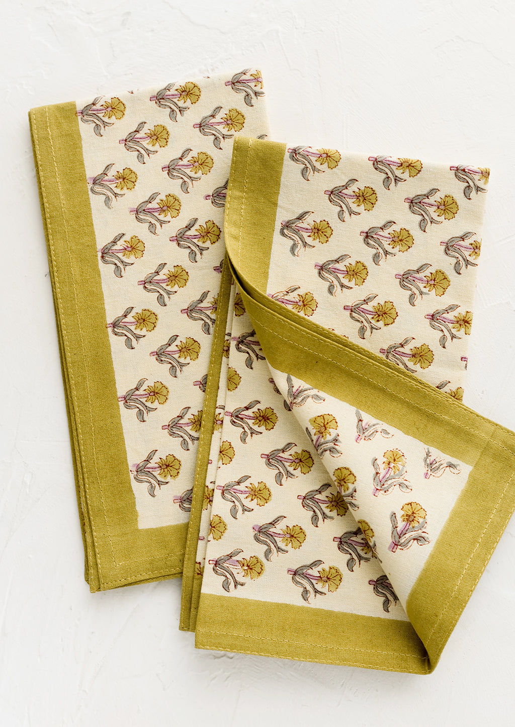 Lichen Multi: A pair of block printed floral napkins.