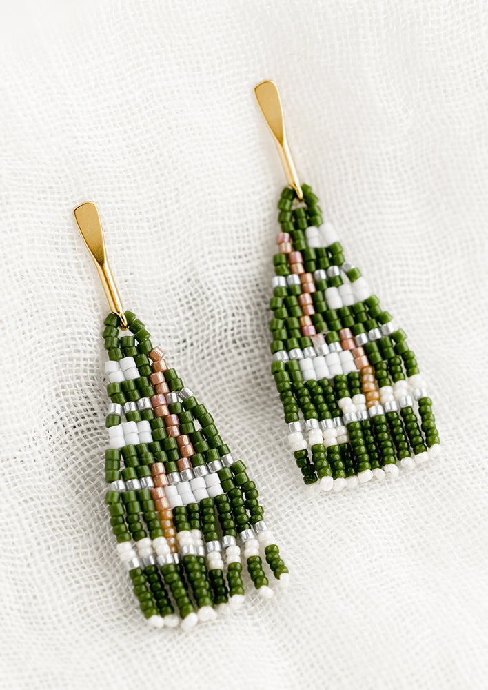 Fern Multi: A pair of beaded earrings in green colorway.
