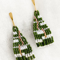 Fern Multi: A pair of beaded earrings in green colorway.
