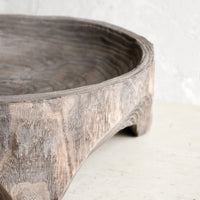 3: Chunky footed base on shallow wooden display bowl