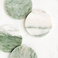 Round: Set of 4 round coasters in green and white marbled "lady onyx"