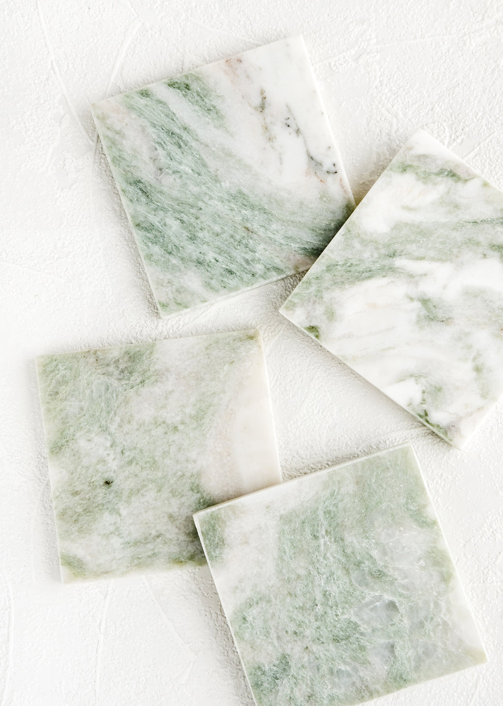 Square: Set of 4 square coasters in green and white marbled "lady onyx"