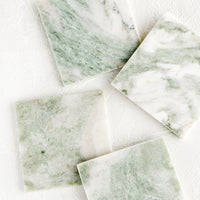 Square: Set of 4 square coasters in green and white marbled "lady onyx"