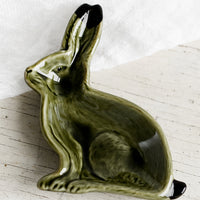 Forest Green: A rabbit shaped ceramic trinket dish in forest green.
