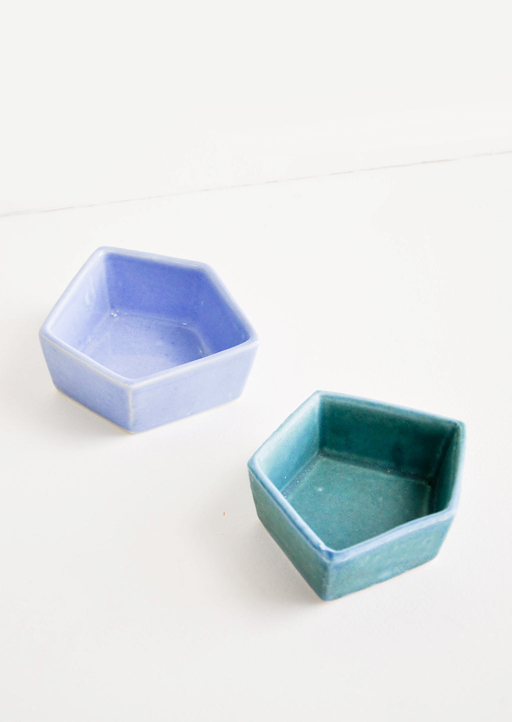 1: Small Geometric Ceramic Dishes in Blue - LEIF