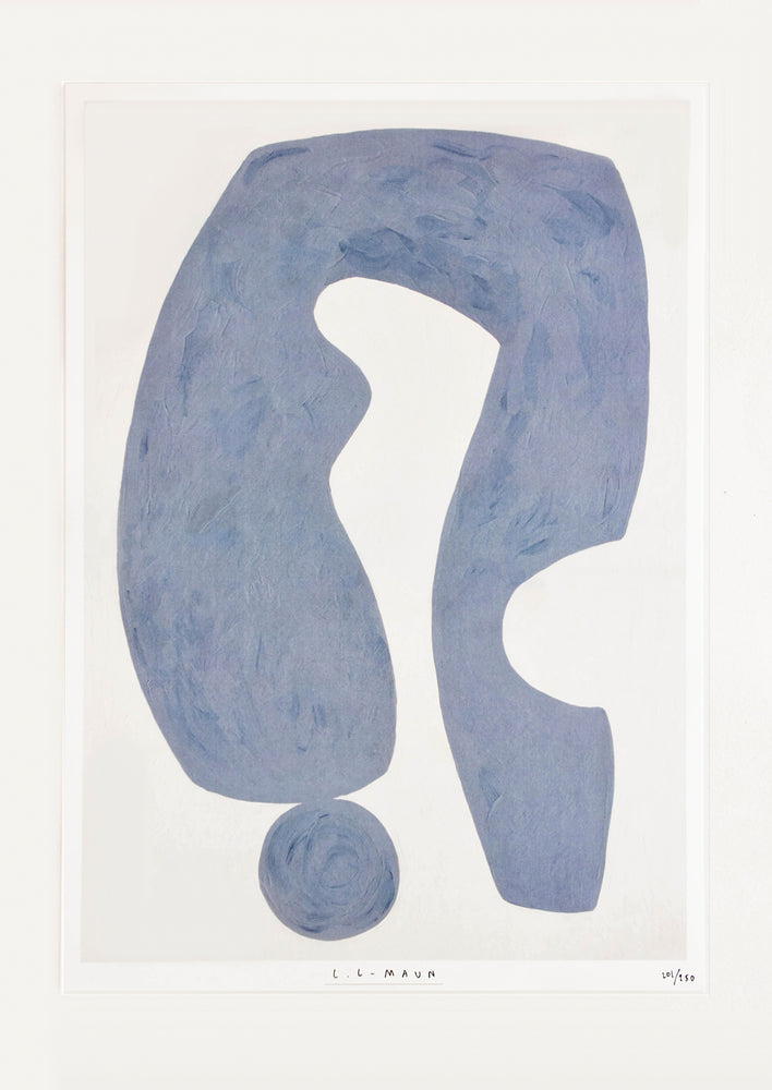 Art print featuring abstract form in blue-grey with textured look