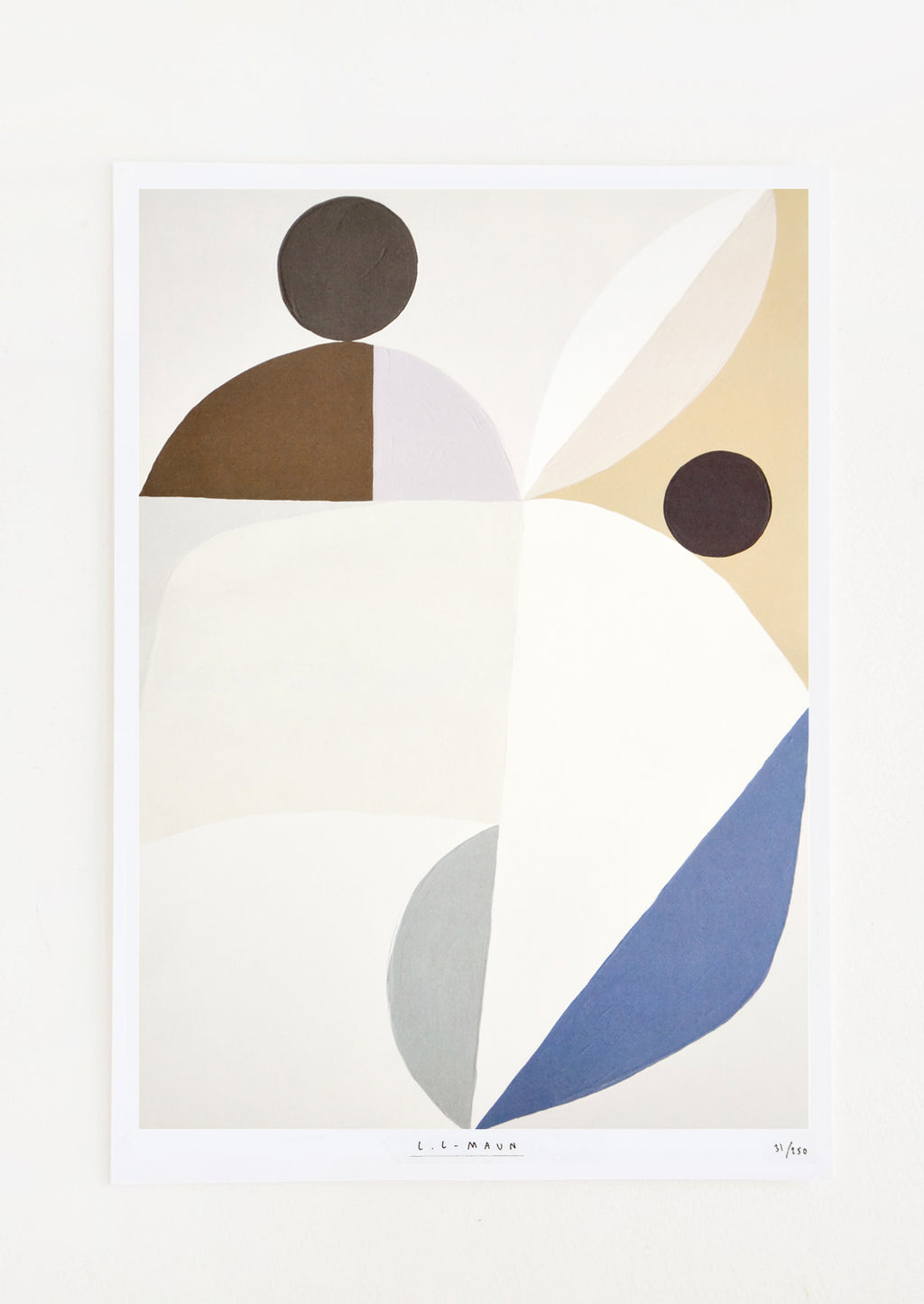 1: Abstract art print featuring muted shades of blue, brown, grey and lilac
