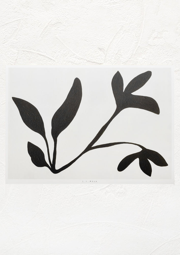 1: Art print featuring silhouetted black floral on white background.