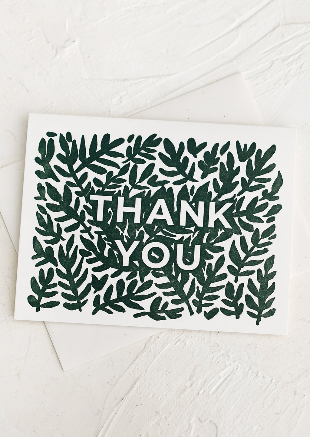 Single Card: A set of greeting cards with green leaf print reading "Thank You".