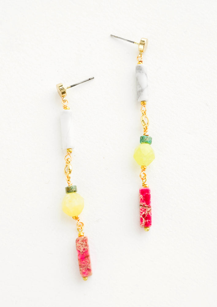Drop earrings with marble and gemstone beads that resemble lemons