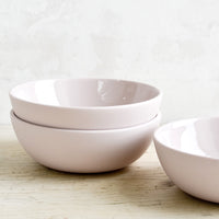 Raspberry Yogurt: Matte porcelain bowls in pale lavender with glossy interior.