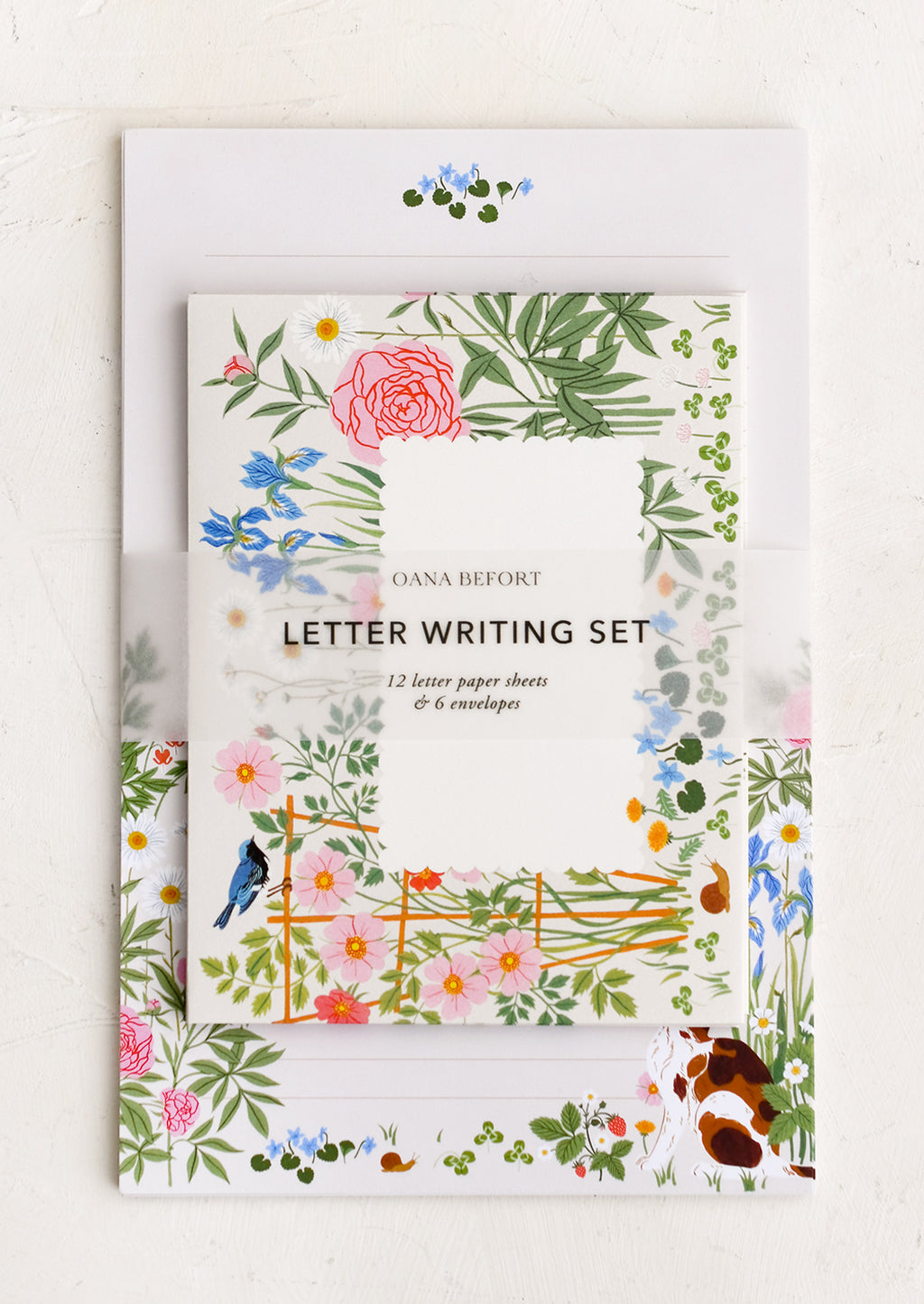 Garden Florals: A set of white and colorful garden print letter writing kit.