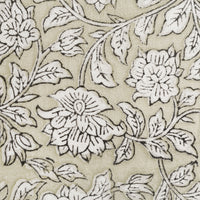 2: Block printed fabric with greige floral print.