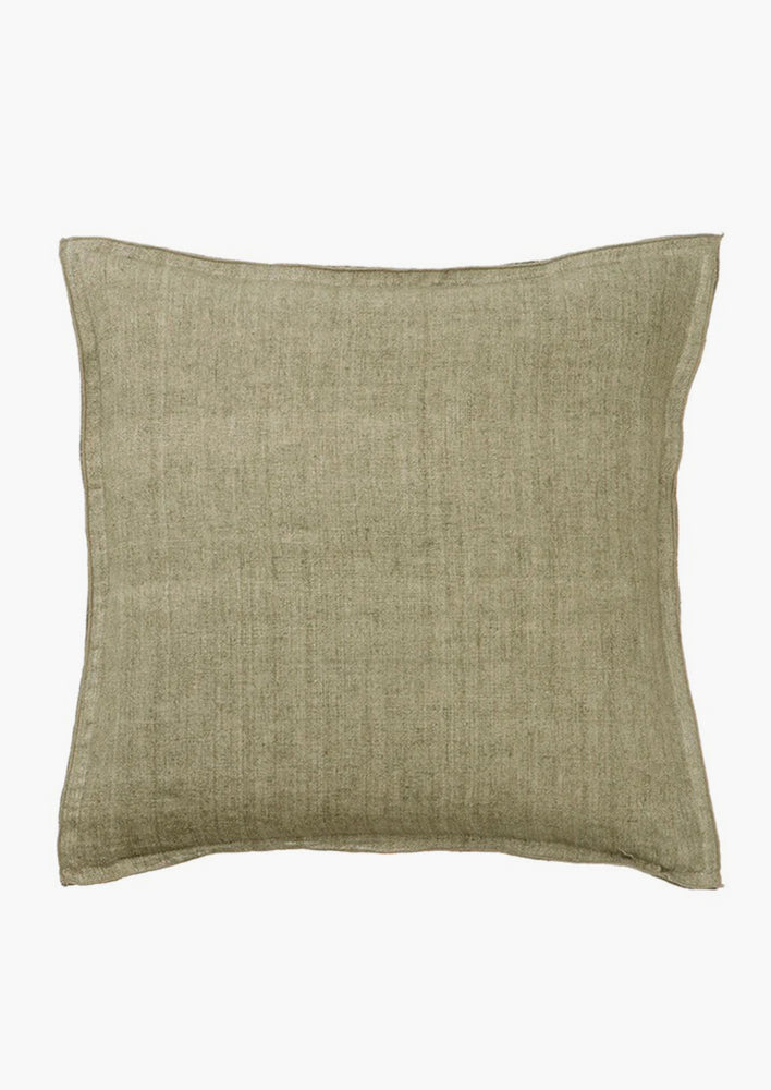 A solid linen pillow in eucalyptus grey green.