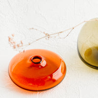Low / Cherry: A colored glass vase in shallow, low shape in cherry red-orange.