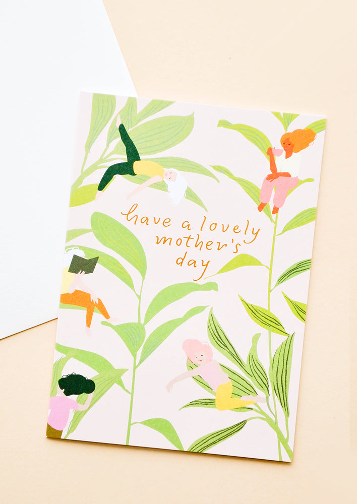 1: Greeting card with botanical pattern and "Have a lovely mother's day" text.
