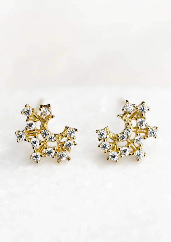 1: Crystal moon shaped gold stud earrings.