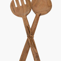 2: A pair of acacia wood salad servers with simple, plain design.