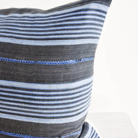 2: Close up of Vintage Mali Cloth Pillow in Grey & Blue Stripe - LEIF