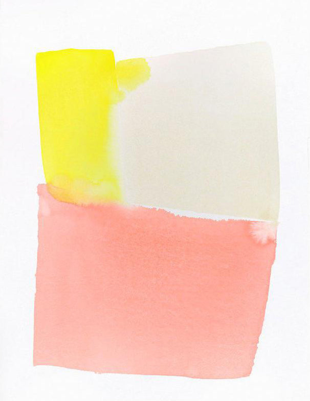 1: A rectangle made of blocks of yellow, beige, and pink watercolor sits on a white canvas.