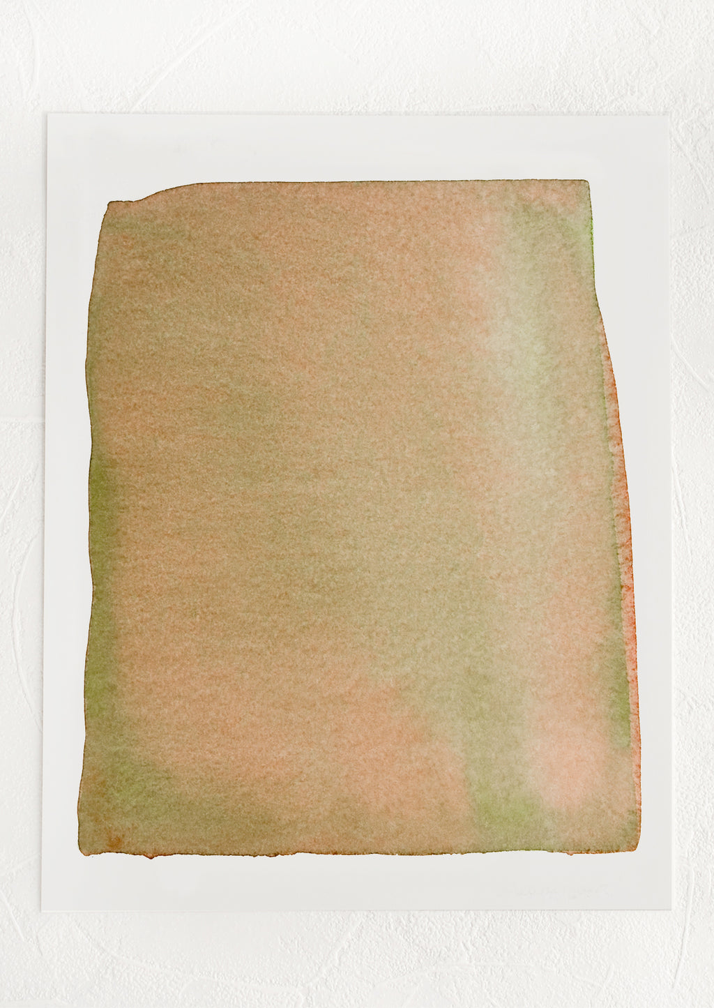 1: An art print with squared watercolor form in layered brown and olive green.