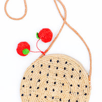 3: Fruit Pom Straw Crossbody Bag in  - LEIF
