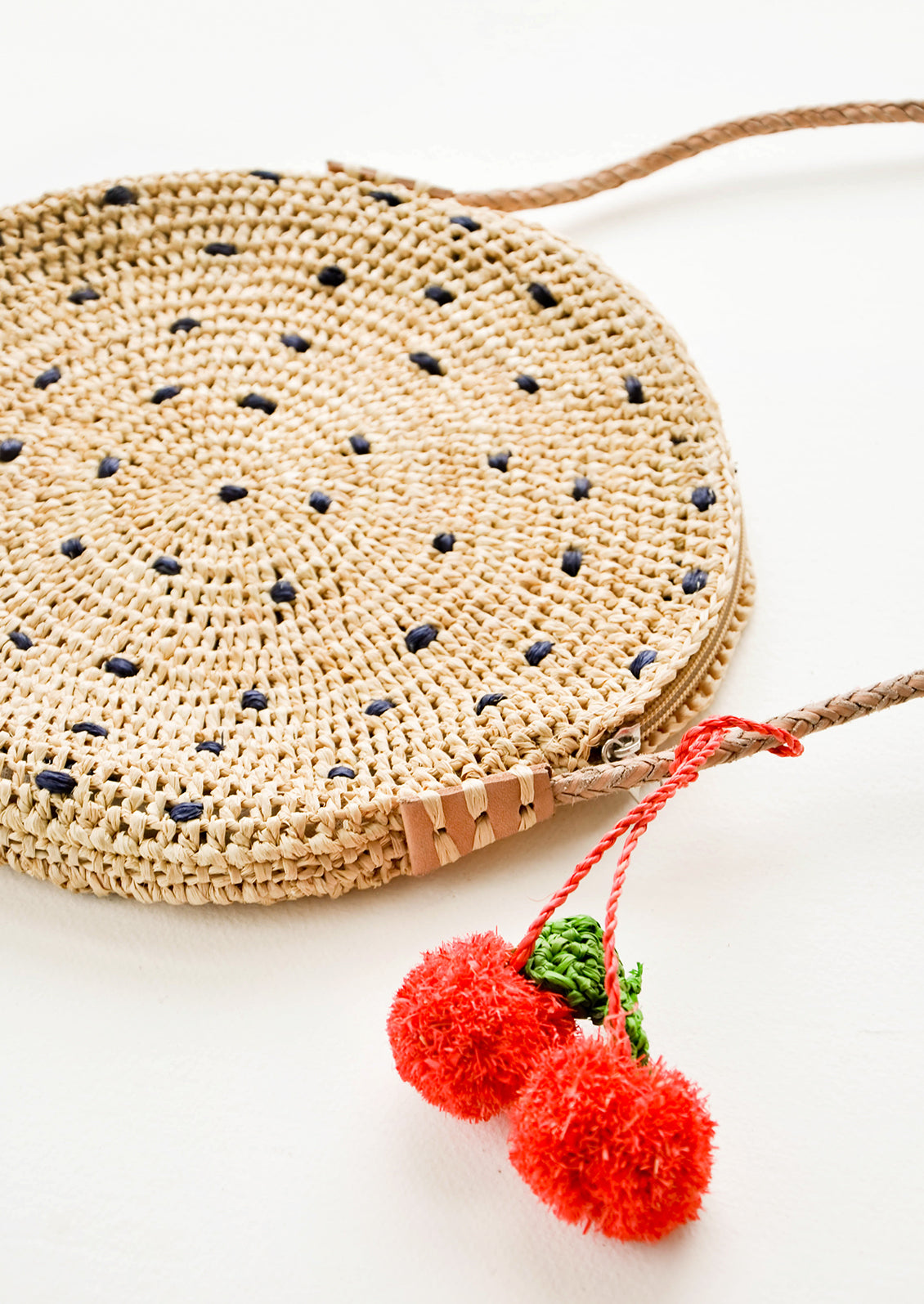 Fruit Pom Straw Crossbody Bag in  - LEIF