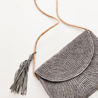 Dove Grey: Leah Straw Shoulder Bag in Dove Grey - LEIF