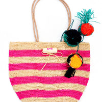 Pink: Rio Striped Straw Tote in Pink - LEIF