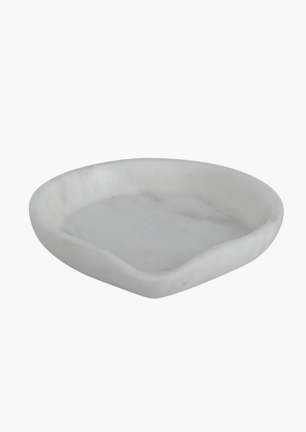 2: A white marble spoon rest with pointed edge.