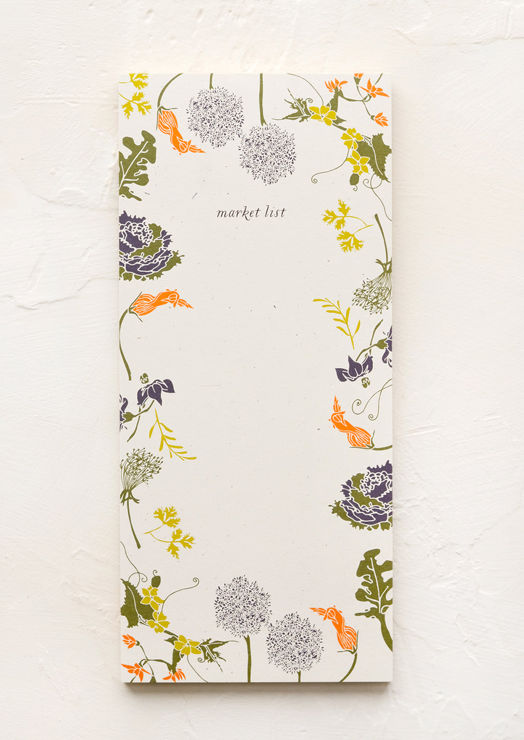 Market List: A list making notepad with "market list" printed at top with a decorative botanical border.
