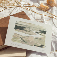 2: An art print of a pastel sage green painting of marshland.