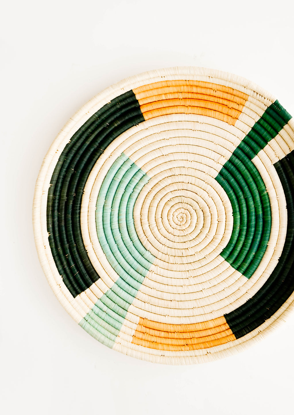 Forest Multi: Geometric Patterned Round Raffia Serving Tray in Forest Multi - LEIF