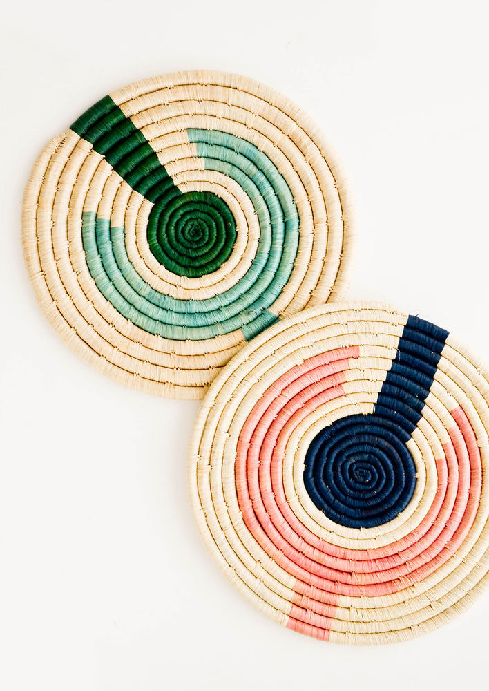 Colorful Geometric Patterned Raffia Trivets - LEIF